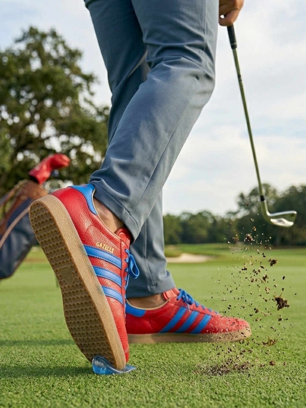 Adidas Gazelle Golf Lux Scarlet/Blue Bird Sneaker Shoe - JQ7720 - Men’s 9.5
